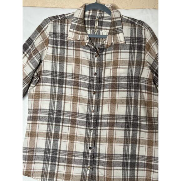 Kuhl womens size L shirt beige/cream button-up plaid flannel  soft, outdoors - Picture 3 of 10